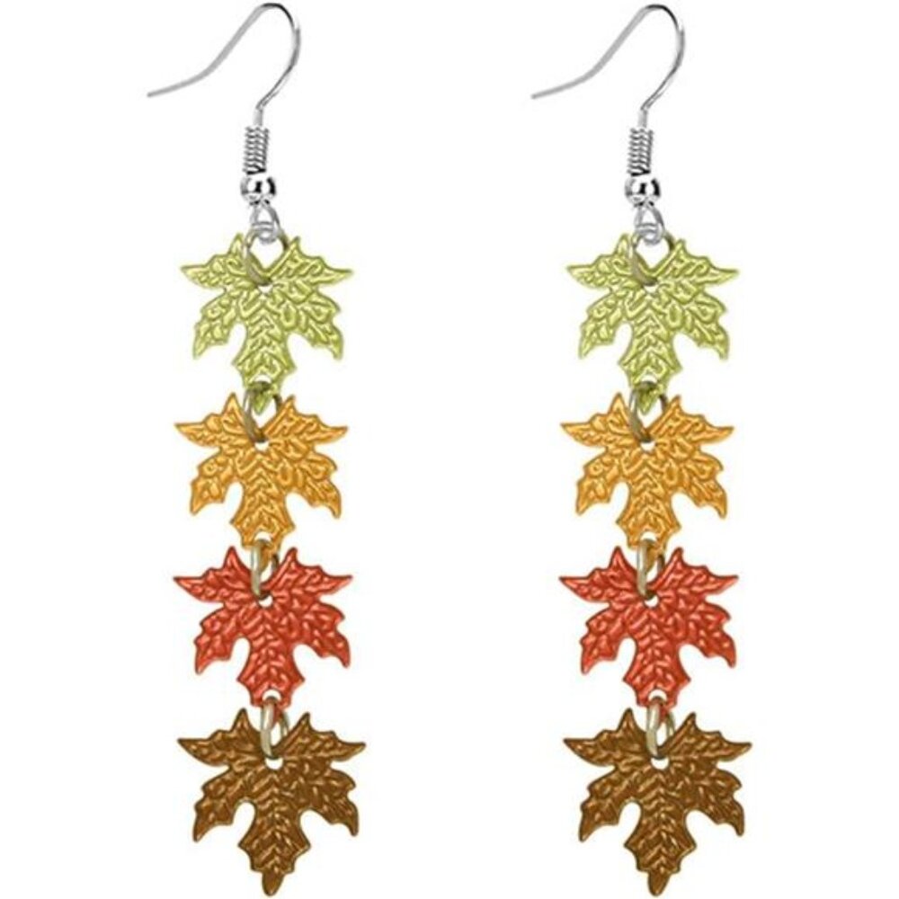 Thanksgiving Fall Dangle Earrings - Cute Turkey Pumpkin Maple Leaf Statement Jew